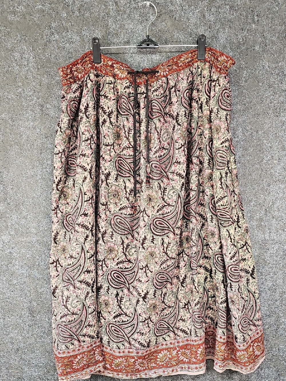 Fashion Passport Cotton Drawstring Skirt, Pink Mint Rust Paisley Floral, Size S
